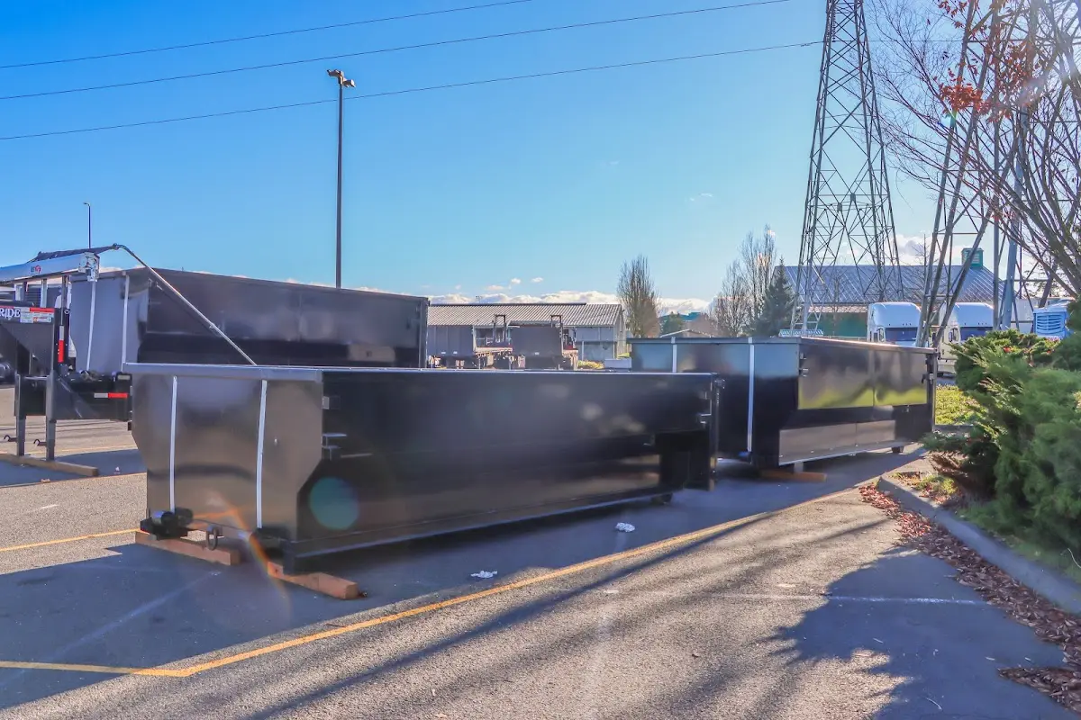 Roll-off dumpster ready for waste disposal at job site for Construction Dumpster Rental in Winterset